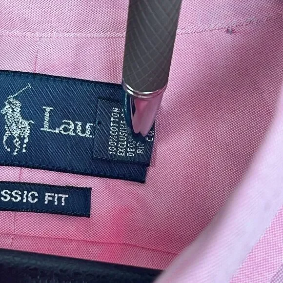 NEW Polo Ralph Lauren Mens 16.5 34/35 (Large) Cotton Button Down Solid Pink $125